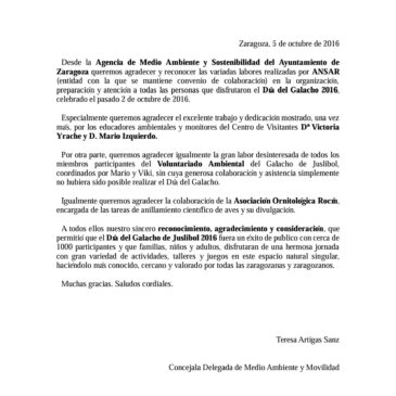 Felicitación a nuestros compañeros del Galacho de Juslibol